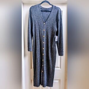 Elegant Black And Gold Button-Down Sweater Dress